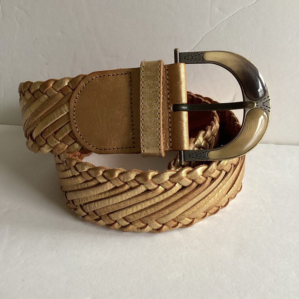 Linea Pelle Belt Small Gold Leather Braided Wide Statement